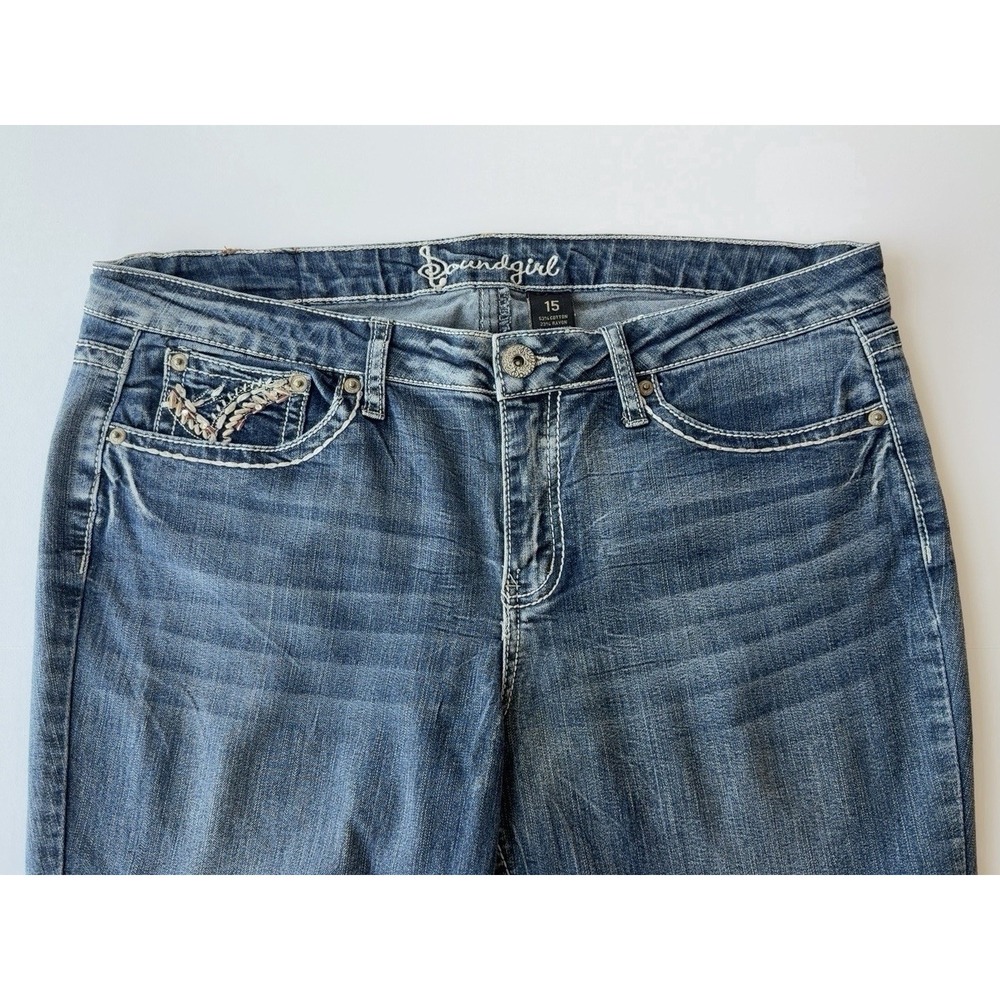 Soundgirl Women's Juniors 15 Blue Medium Wash Skinny Jeans Stretch Embroidered - Picture 4 of 10